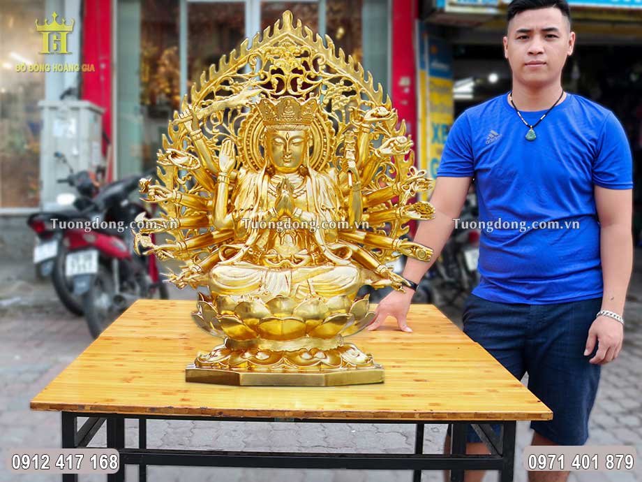 Tượng Đồng Phật Mẫu Chuẩn Đề Dát Vàng 9999 Cao 61Cm
